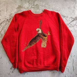 Vintage Bald Eagle Nature Sweatshirt Red 1991 Hotline‎ Mens XXL